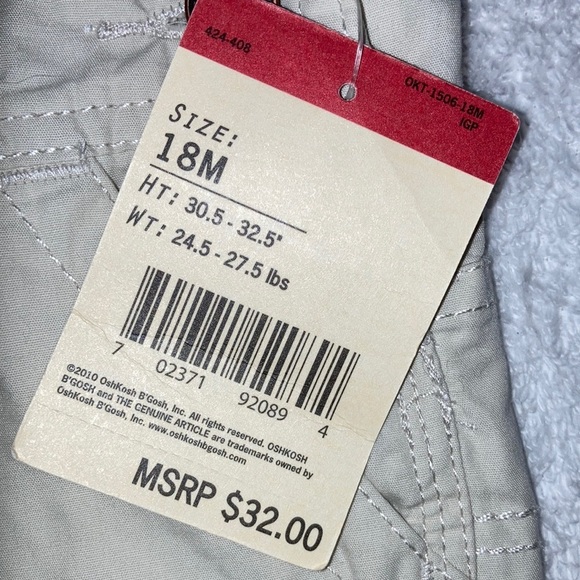 NWT oshKosh shortalls lightweight light tan shark embroidered 18m - Picture 3 of 6